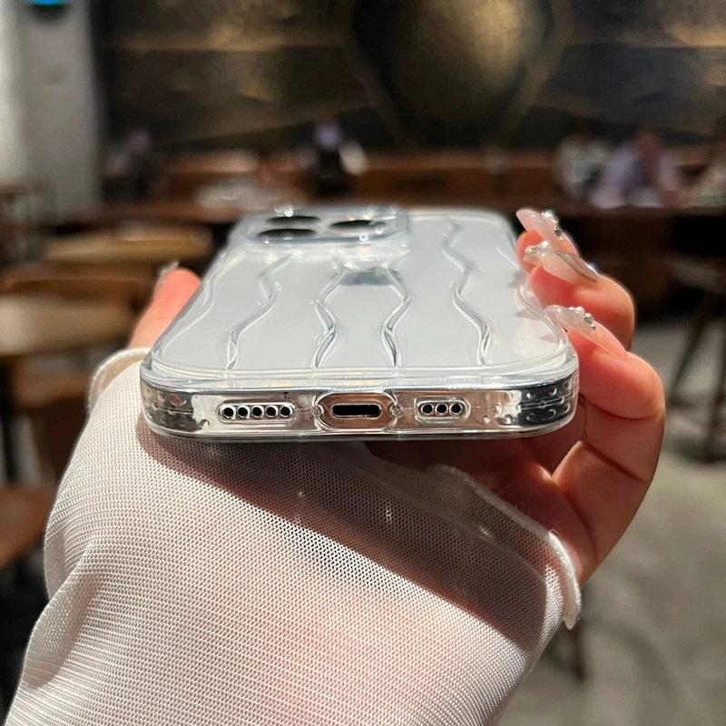 Husa de telefon transparenta cu ondulare de apa moale pentru iPhone 11 12 13 14 15 Pro Max Husa de protectie din silicon rezistenta la socuri