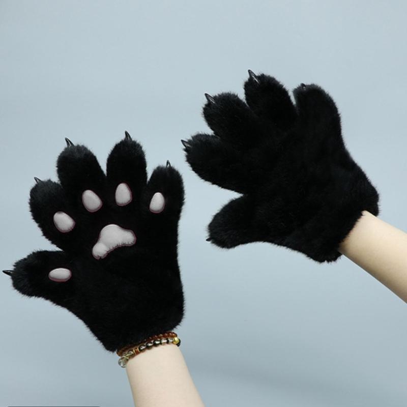 Stylish Plush Animal Paws Gloves Soft Faux Fursuit Cosplay Accessory Unisex Multi Color