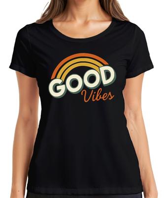 Good Vibes Retro Rainbow Vintage 70s Hippie Boho Summer Unisexs Tshirt