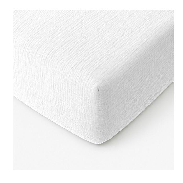 Drap-housse - 140 x 190 cm - Gaze de coton lavé - Bonnet 30 cm - Blanc