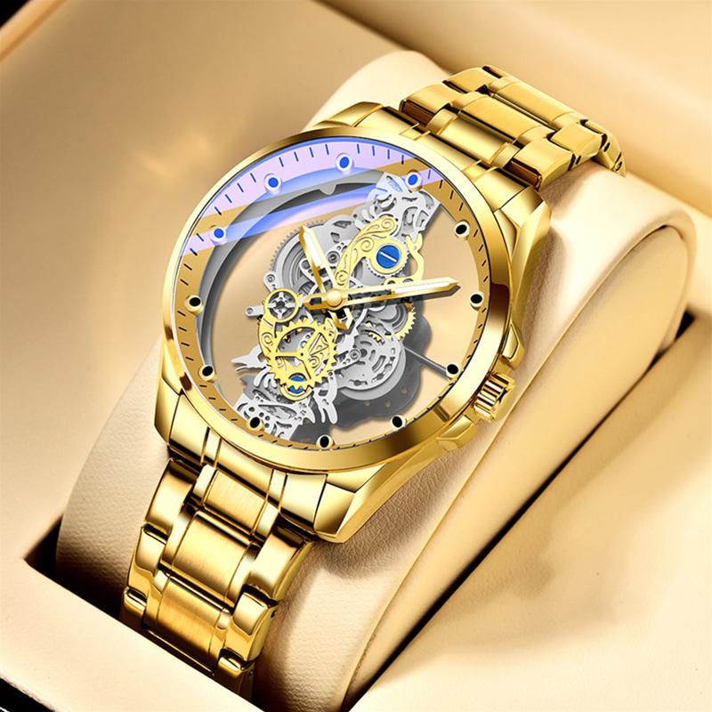 Luxury Brand Mens Watches Fashion Double-sided Hollow Dial Steel Quartz Wristwatch Waterproof Business Men's Clock