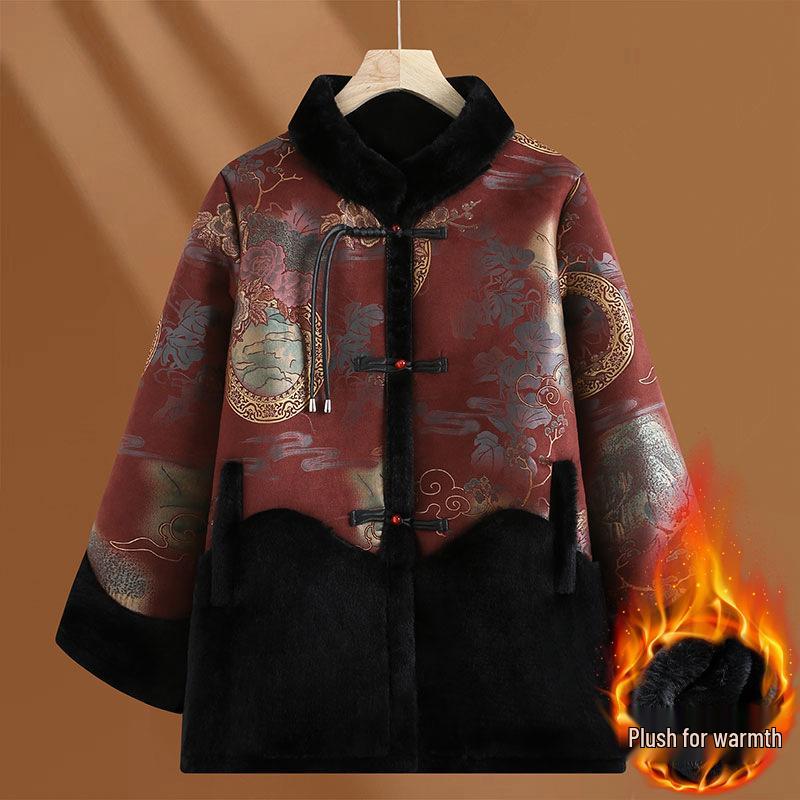 

Зимние пальто для женщин среднего и пожилого возраста: Подбитый мехом костюм Тан с застежками-лягушками для мам и бабушек XL (85-100 jin recommended)