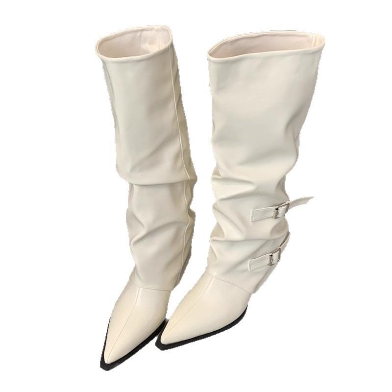 Coarse Heel High Heel High Boots Women's New Spring and Autumn Pointed Pile Boots Long Boots Pants Pants Boots Knight Boots