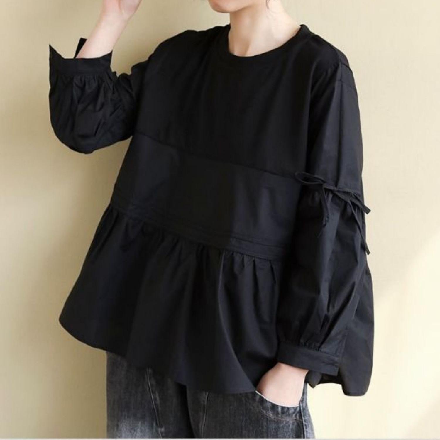 

Весенняя свободная футболка с круглым вырезом и длинным рукавом, женская рубашка на бретельках M чёрный