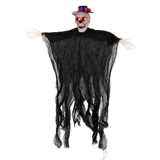 Outdoor Hanging Skull Ghost Halloween Decoration Sound Activated Flying Grim Reaper Skeleton with Light-Up Eyes for Front Yard Patio Lawn Garden Porch