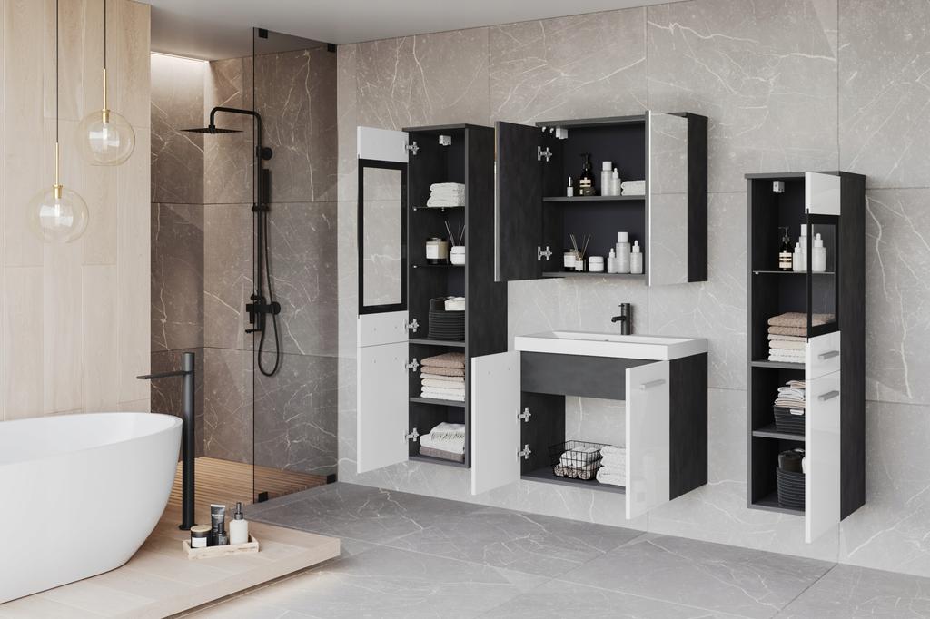 Wall-hung Bathroom Set with Washbasin, Pillars, Mirror, Mat, White Gloss
