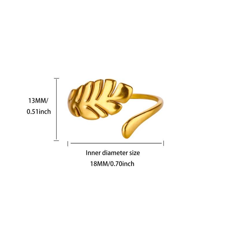 K gold-plated stainless steel ring women's personality simple niche leaf ring trendy jewelry
