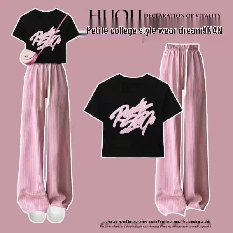 

2025 Summer Set: Girls Fashionable Casual Top & Wide-Leg Pants 130 cm