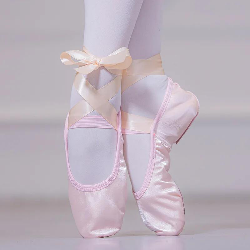 Satijnen Ballet met Lintbandjes Ronde Neus Binnen Yoga Volwassen Meisjes Zachte Gespleten Zool Dans Ballerina Schoenen 34 gray