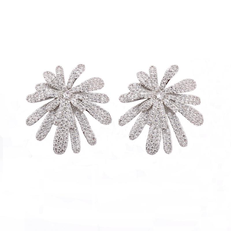 Luxurious Multi-layer Zircon Firework Stud Earrings - Sparkling, Fashionable 3D Design for High-end Style.
