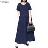 Women Short Sleeve Blouse and Long Skirts Summer Two Piece Suit Sets