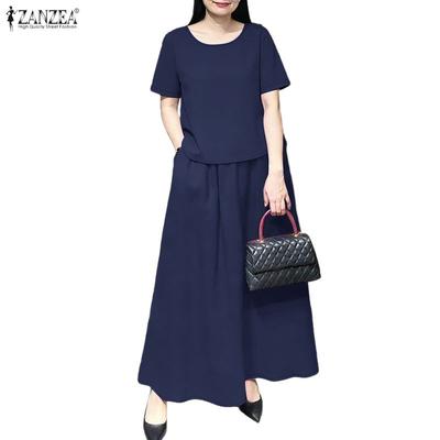 Women Short Sleeve Blouse and Long Skirts Summer Two Piece Suit Sets