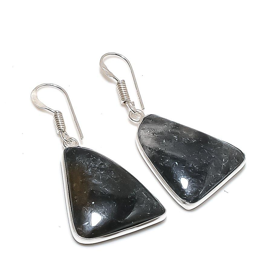 Natural Lodolite Quartz Gemstone 925 Sterling Silver Jewelry Earring 1.65" AE-12368