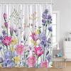Watercolor Flowers Floral Shower Curtains Butterfly Greenery Plants Nature Home Decor for Bathroom Polyester Fabric Bath Curtain