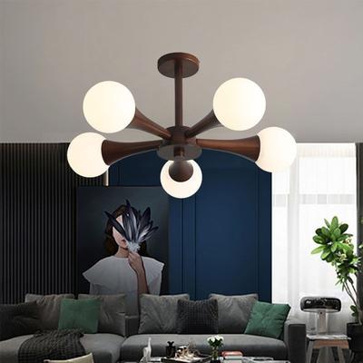 Lámpara de araña, luces para sala de estar, luces de comedor modernas y sencillas de nogal, lámparas de registro