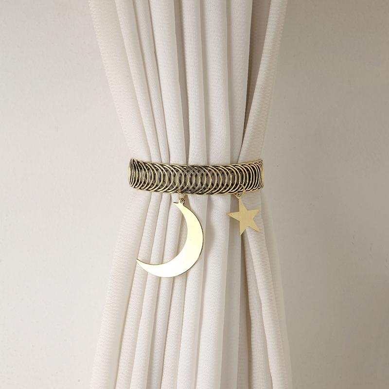 1Pc Retro Curtain Buckle Star Moon Spring Ring Curtain Strap Non Perforated Curtain Buckle