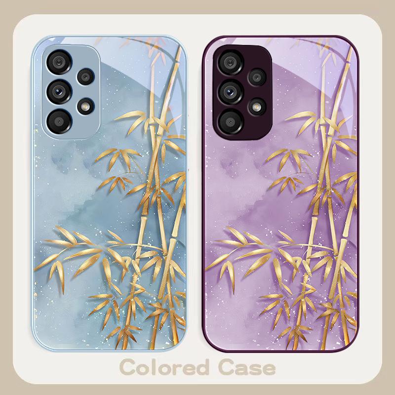Golden Bamboo Black For Samsung Galaxy S23 U Ltra 24 Plus S20 21 FE S25 Ultra A70 A72 73 51 52 53 Tempered Glass Phone Case