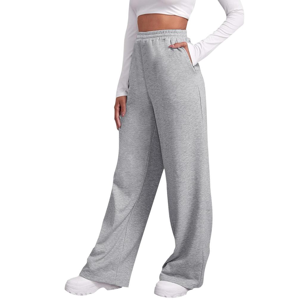Women's Winter Sweatpants Solid Color Casual Pants Women's Fleece Sweatpants Wide Leg Straight Pants