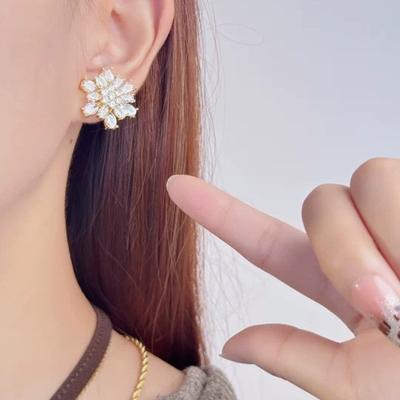 Exquisite Diamond Snowflake Earrings Premium Sense Niche Unique Personality Design Sense Elegant Temperament Flower Ear Jewelry