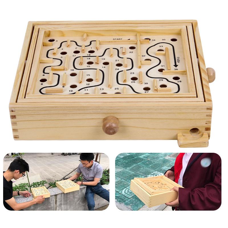 Ahşap Çocuk Yetişkin İnteraktif Masaüstü Denge Topu Oyunu Zeka Parkuru Yürüyen Boncuklar Elle Çalıştırılan Labirent Eğitici Oyuncaklar