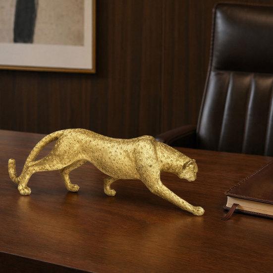 Figurine d'Animal en Résine Modèle Léopard Doré, Statue Vivante, Posture Accroupie ou Courante, Ornement de Haute Qualité pour Meuble TV, Entrée, Bureau, Pendaison de crémaillère,