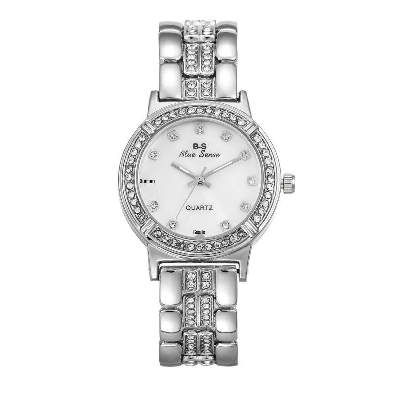 Elegant Rhinestone-Trimmed Quartz Women's Watch with Alloy Steel Band