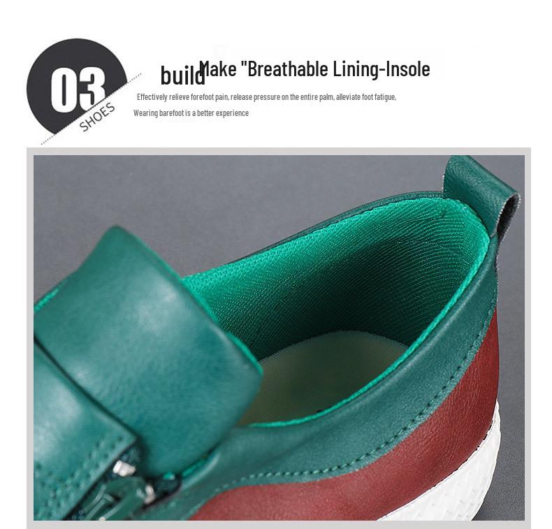 Men's Spring Slip-On Zipper Leather Color Block Casual Low-Top Shoes - Trendy British Versatile Fashion