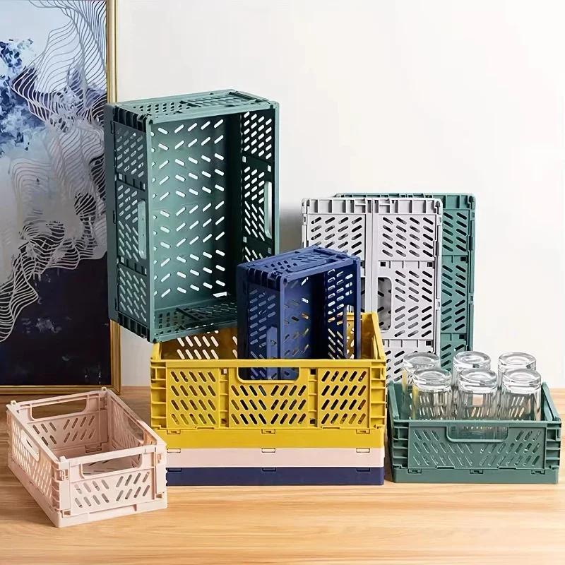 Portable Foldable Plastic Storage Basket 2026 Latest Models Lightweight Stackable Organizer Box for Makeup Jewellery Toys