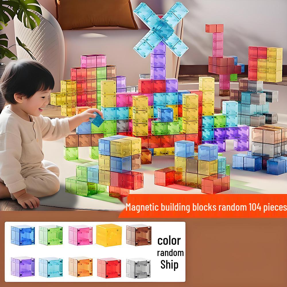 Children's Magnetic Transparent Geometric Building Blocks - Educational 3D Cube Shapes Toy & Holiday Gift