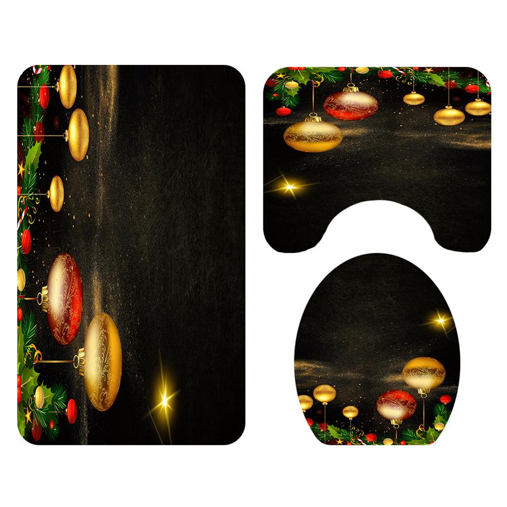 Christmas Series Shower Curtain Rug Lid Toilet Cover Mat Bath Mat Set Bathroom Supplies