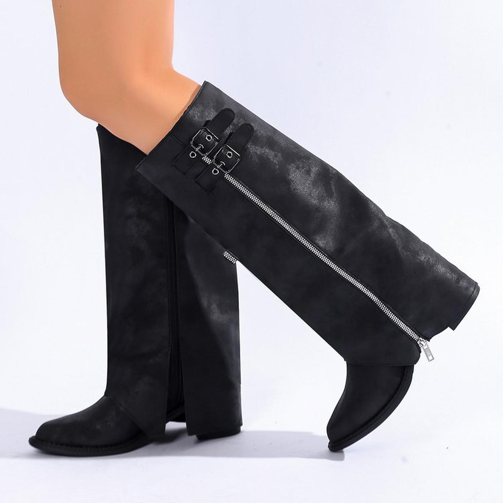 Putu Women s Knee High Boots High Heel Western Boots Pointed Toe Tall Boots 36
