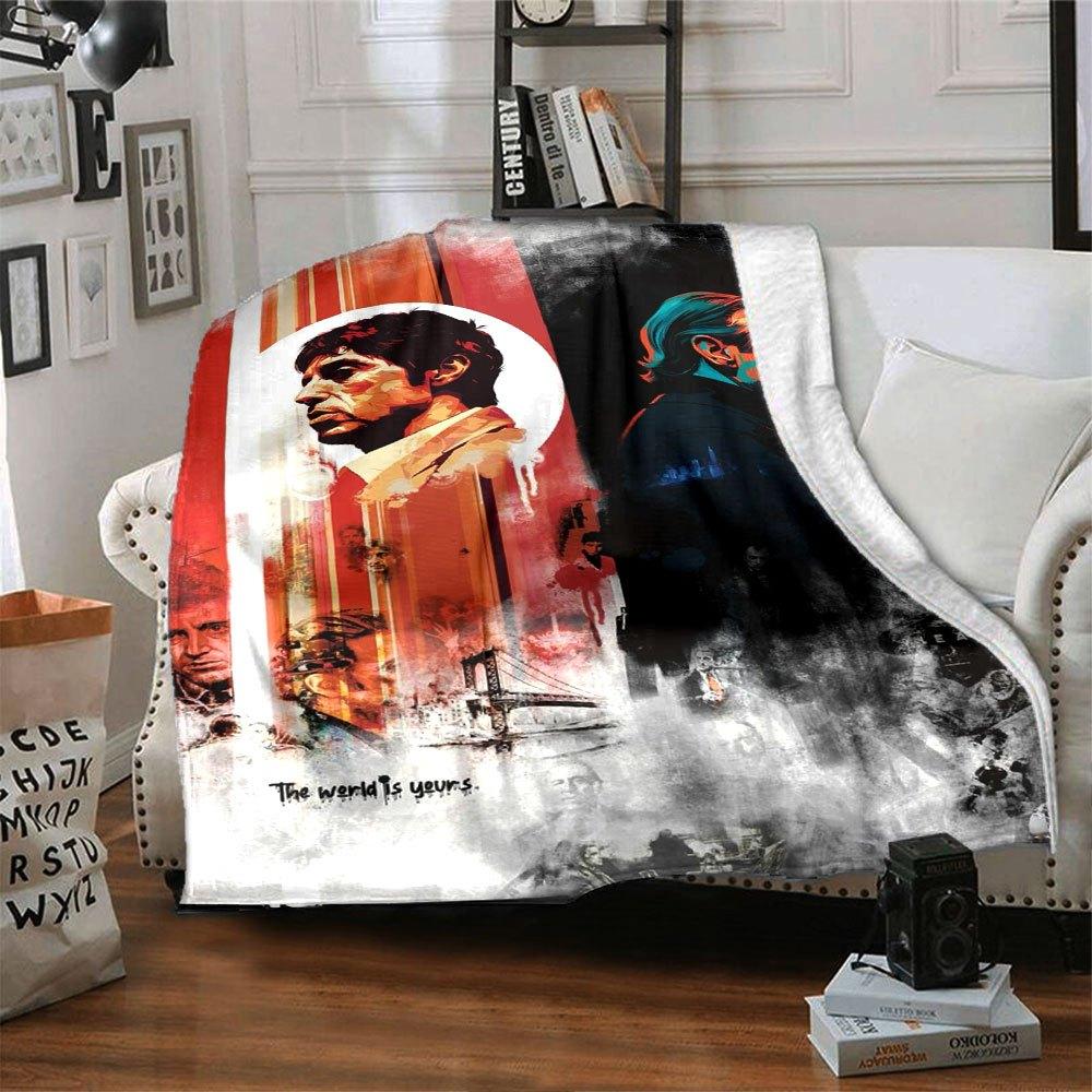 1pc Scarface-Inspired Flannel Blanket - Soft Cozy All-Season Throw for Bedroom, Sofa, Camping, Travel - Perfect Gift for Movie FansB97