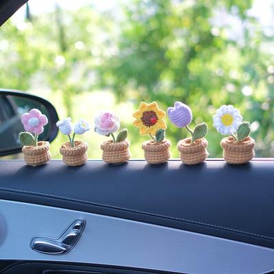 Handgeweven mini pot gehaakt garen zonnebloem auto-interieur middenconsole decoratie decoraties auto-interieur