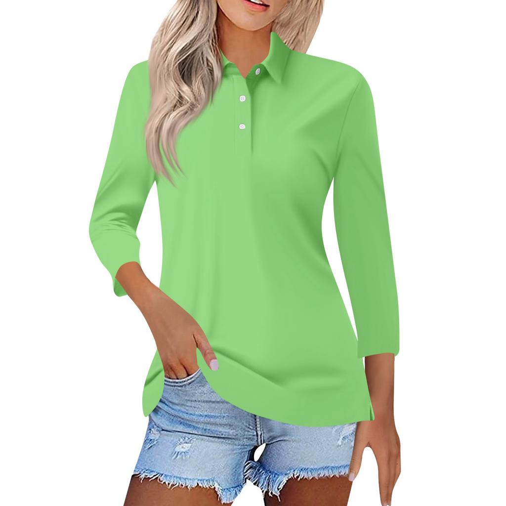 Dámská Módní Ležérní Límec Krátký 3/4 Rukáv Barevná Košile Dámské Knoflíky Nahoru Topy
