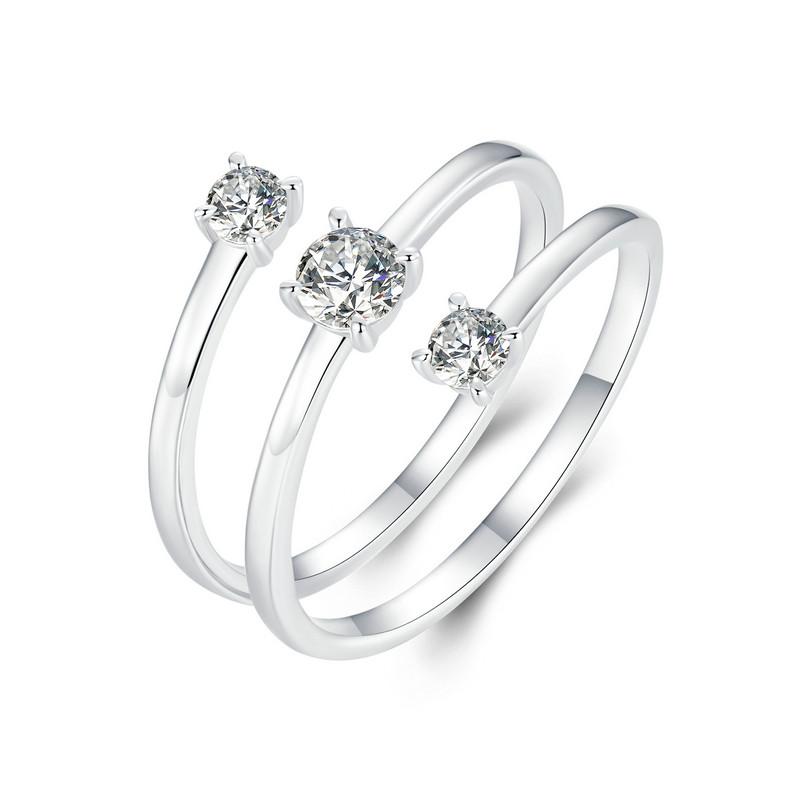

WOSTU 925 Silver Three layer AAA CZ Opening Ring For Women Special Party Stackable Rings Anillo Jewelry accessories