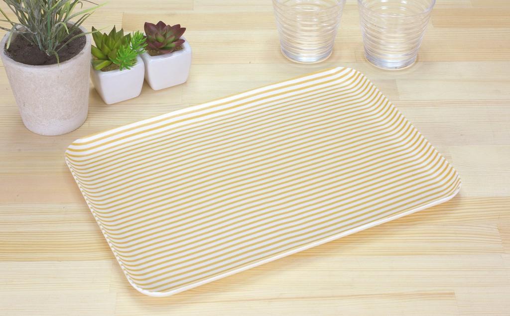 TATSU-CRAFT ST Tray, Medium, Striped, Yellow, Dishwasher Safe, Stylish Plastic Tray, Small, Square, Rectangular, Western Style, Kitchen, Placemat,