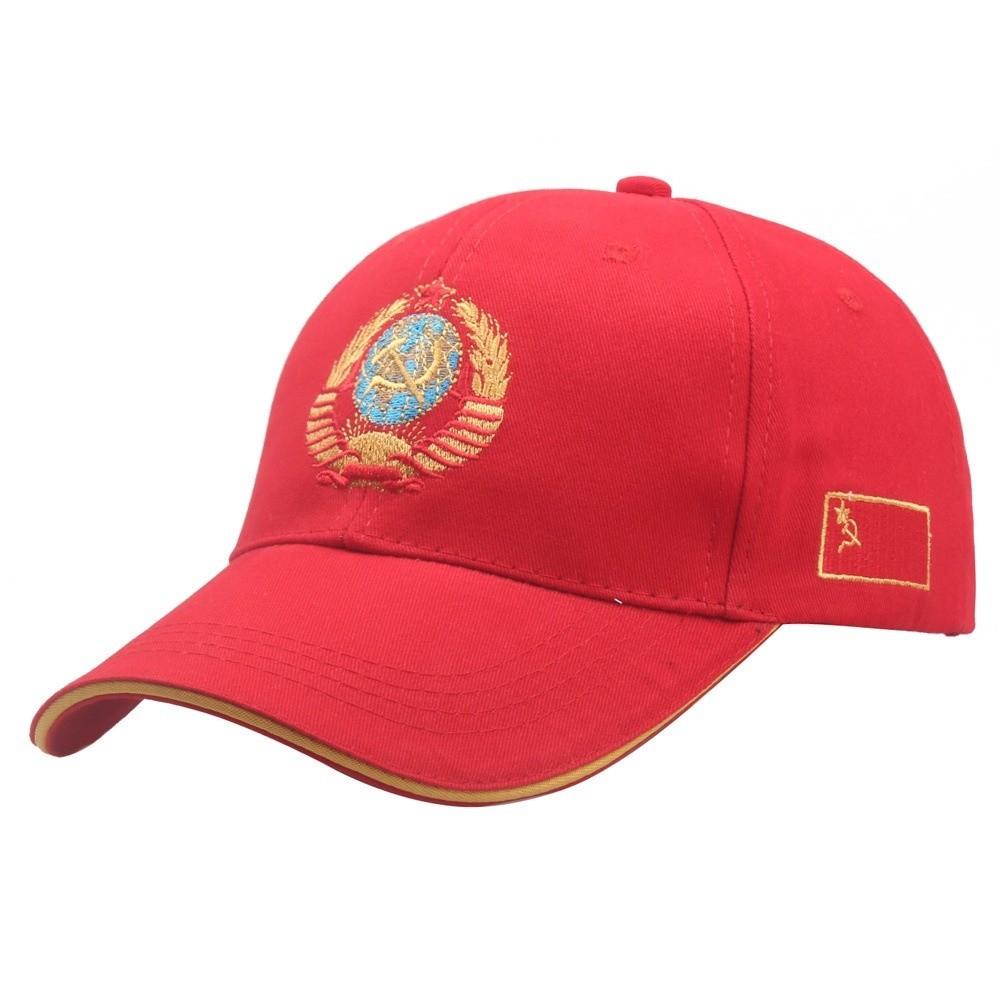 Вышитая бейсболка СССР Хлопковая хип-хоп кепка Snapback Регулируемая Национальный герб СССР Уличная одежда Защита от солнца Кепки красный