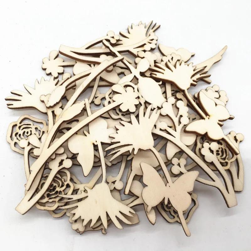 20pcs Wood Shapes Slices for DIY Wedding Birthday Party Favors Centerpieces Wooden Flowers for Crafts Unfinished Wood Cutouts
