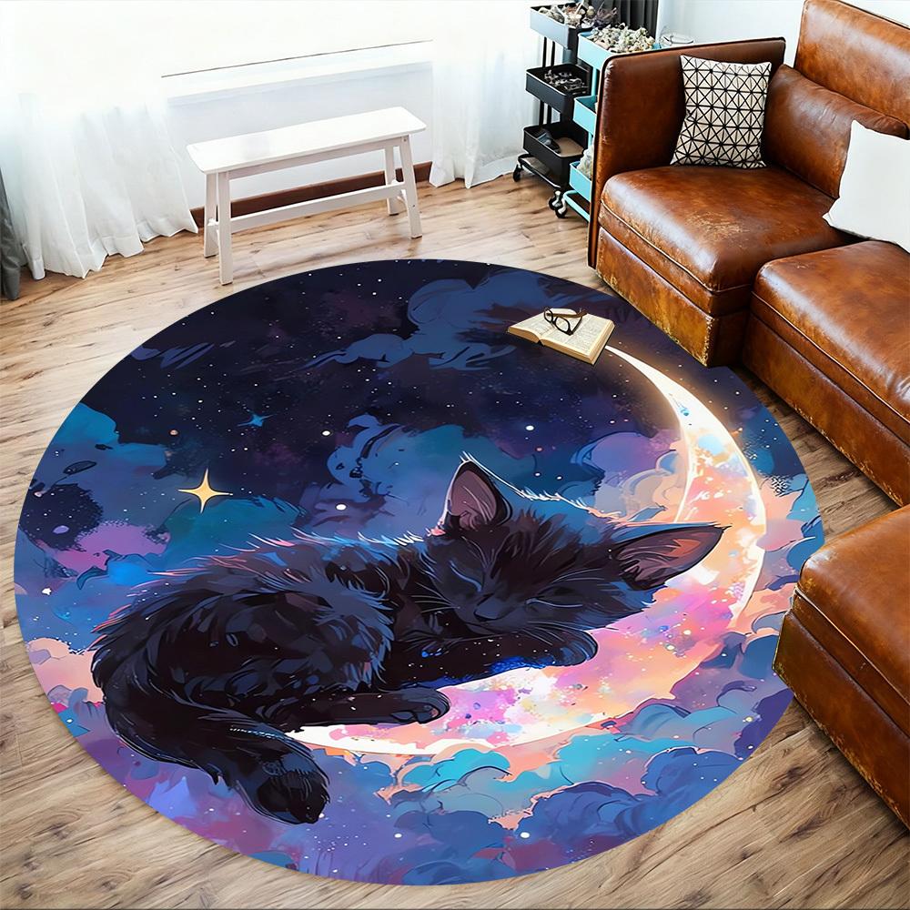 1pc Cosmic Kitty Round Chair mat Area Rug - Non-Slip, Floor Mat for Office, Bedroom, Ideal home decor Christmas Gift p0811479