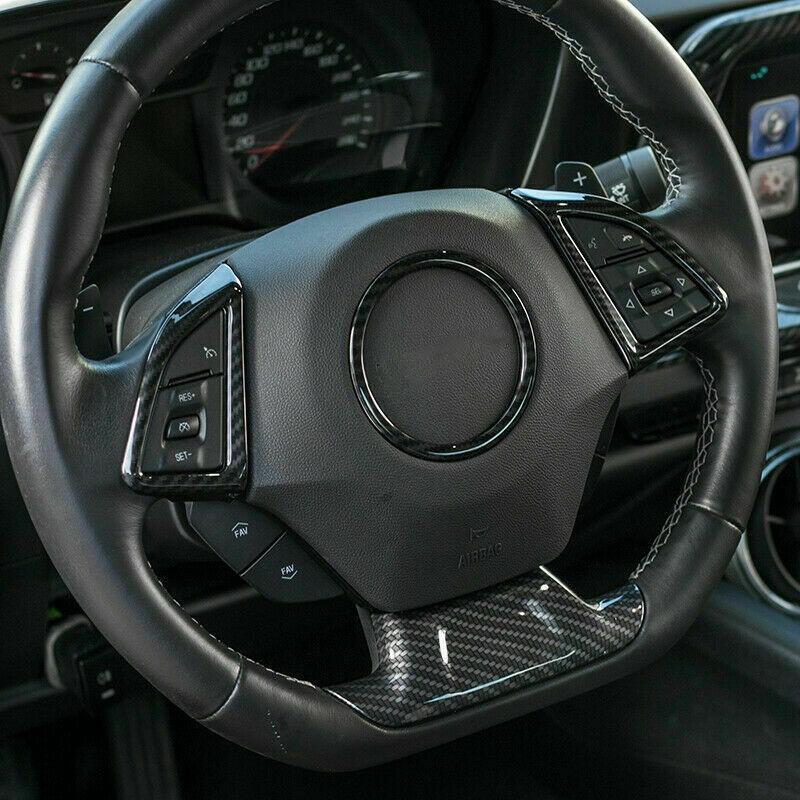 4pcs Steering Wheel Decoration Cover Trim for Chevrolet Camaro 17+ Carbon Fiber