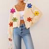 Women's Autumn and Winter New Three-dimensional Embroidery Colorful Flower Splicing Button Cardigan Sweater Short Coat for Women