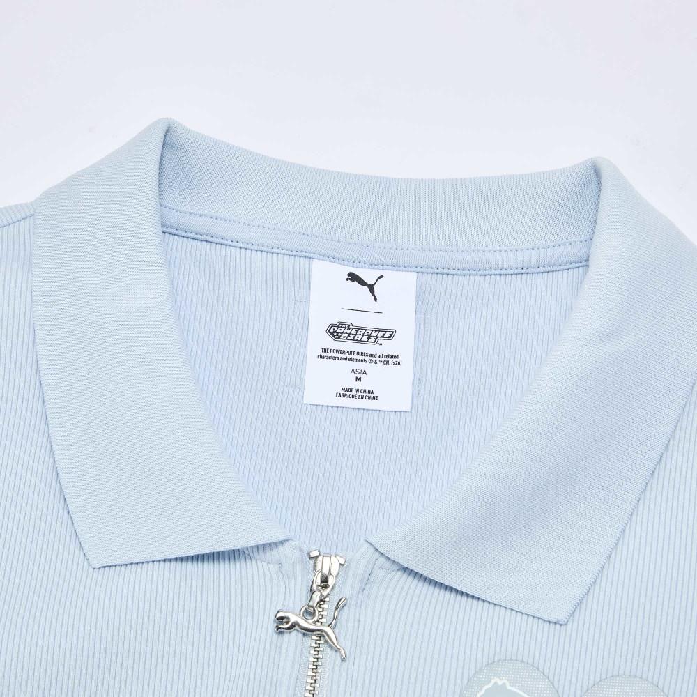 Puma X The Powerpuff Girls Ribbed Slim Fit Zip Short Sleeve T-Shirt Women tops 63746668