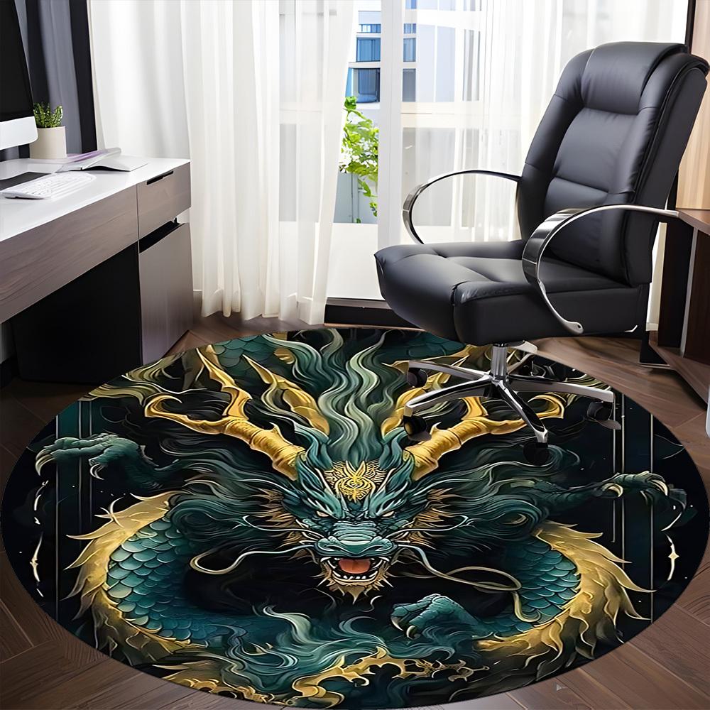 1 Stück Drachen Fantasy Büro Runder Teppich, Matte Geeignet Für Büro, Unter Bürostühlen Schlafzimmer Wohnzimmer Heimdekoration, Zimmer Deko