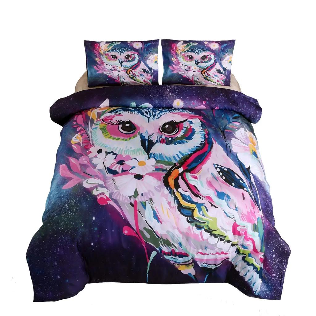 Owl Duvet Cover Set 3D Boho Owl Bedding Set Boho Exotic Style Comforter Cover Moon Safari Bird Animal Print Quilt Cover Queen