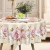 An Elegant White And Pink, White Pearl Luxury Floral Tablecloth With A Beige Background.