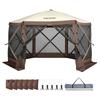 Pop Up Gazebo Tent Pop-Up Screen Tent 6 Sided Canopy Sun Shelter Brown
