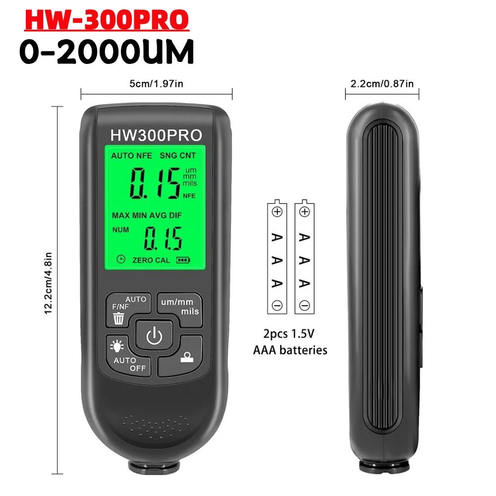 HW-300MINI Coating Thickness Gauge 0-2000UM Car Coating Thickness Measurer Portable Auto Paint Gauge Meter for Cars Auto Vehicle