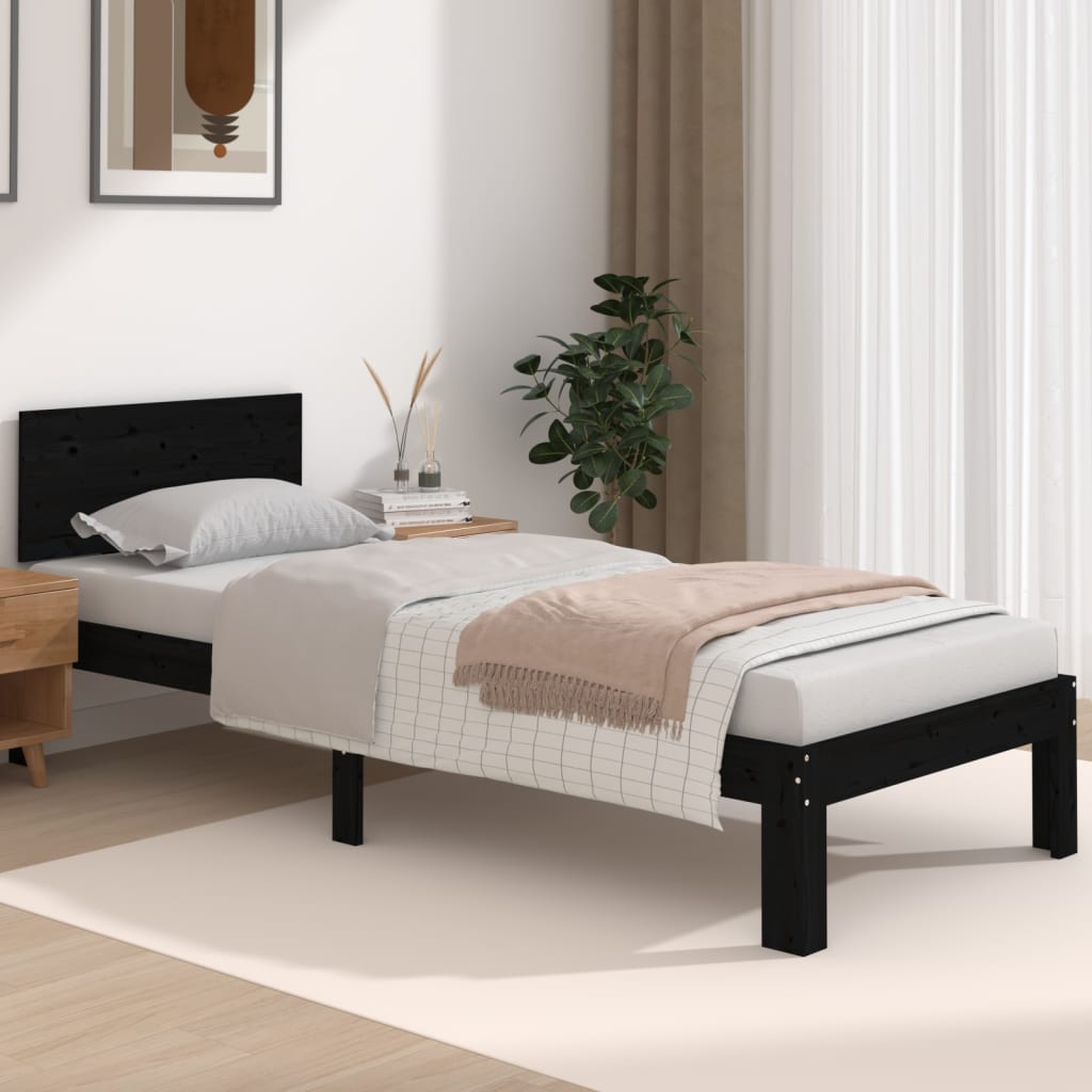 Buy Bed Frame Black Solid Wood 75x190 cm 2FT6 Small Single at