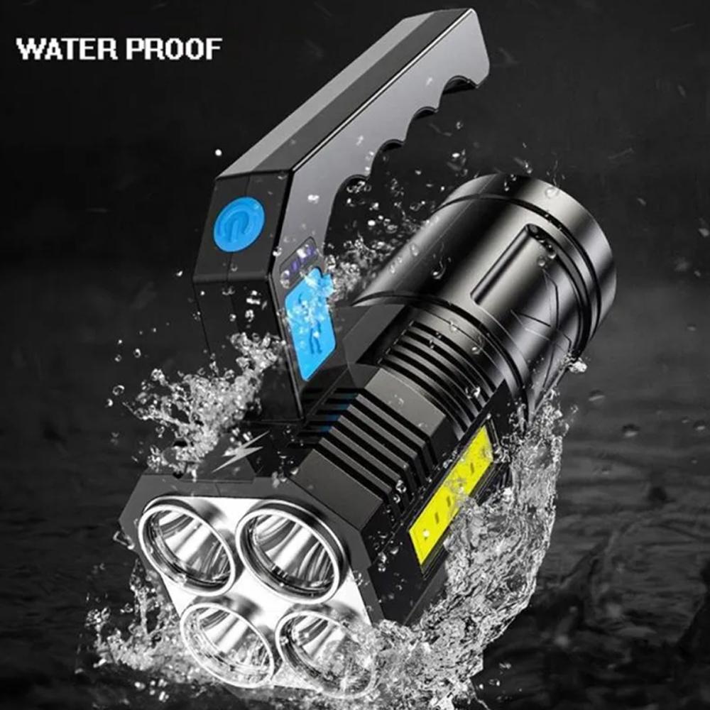 Portable LED Quad Core Strong Light Flashlight USB Rechargeable Waterproof Handheld Lantern Flashlights for Outdoor Camping