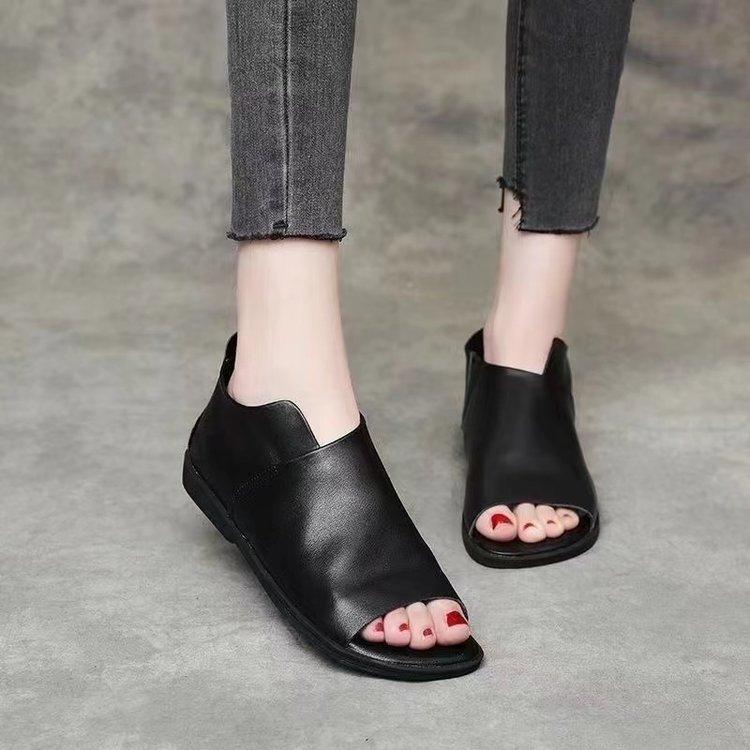 

Spring and Autumn foot set, fish mouth sandals, flat bottom, low heel, soft sole bag and women s shoes 35 чорний